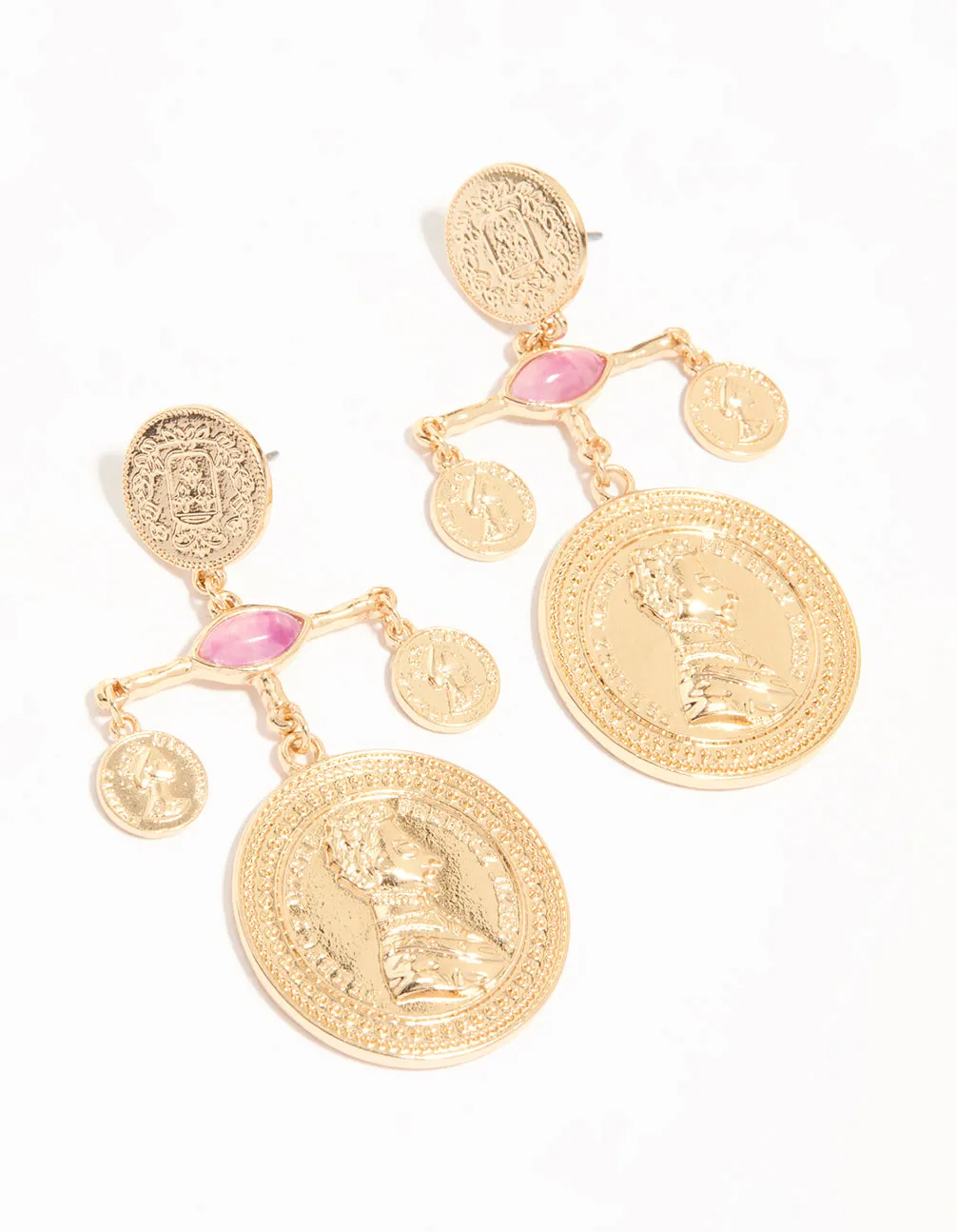 Minimalist Appearance Grand Ornament Gold Pink Marble & Coin Mobile Drop Earrings