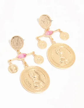 Minimalist Appearance Grand Ornament Gold Pink Marble & Coin Mobile Drop Earrings