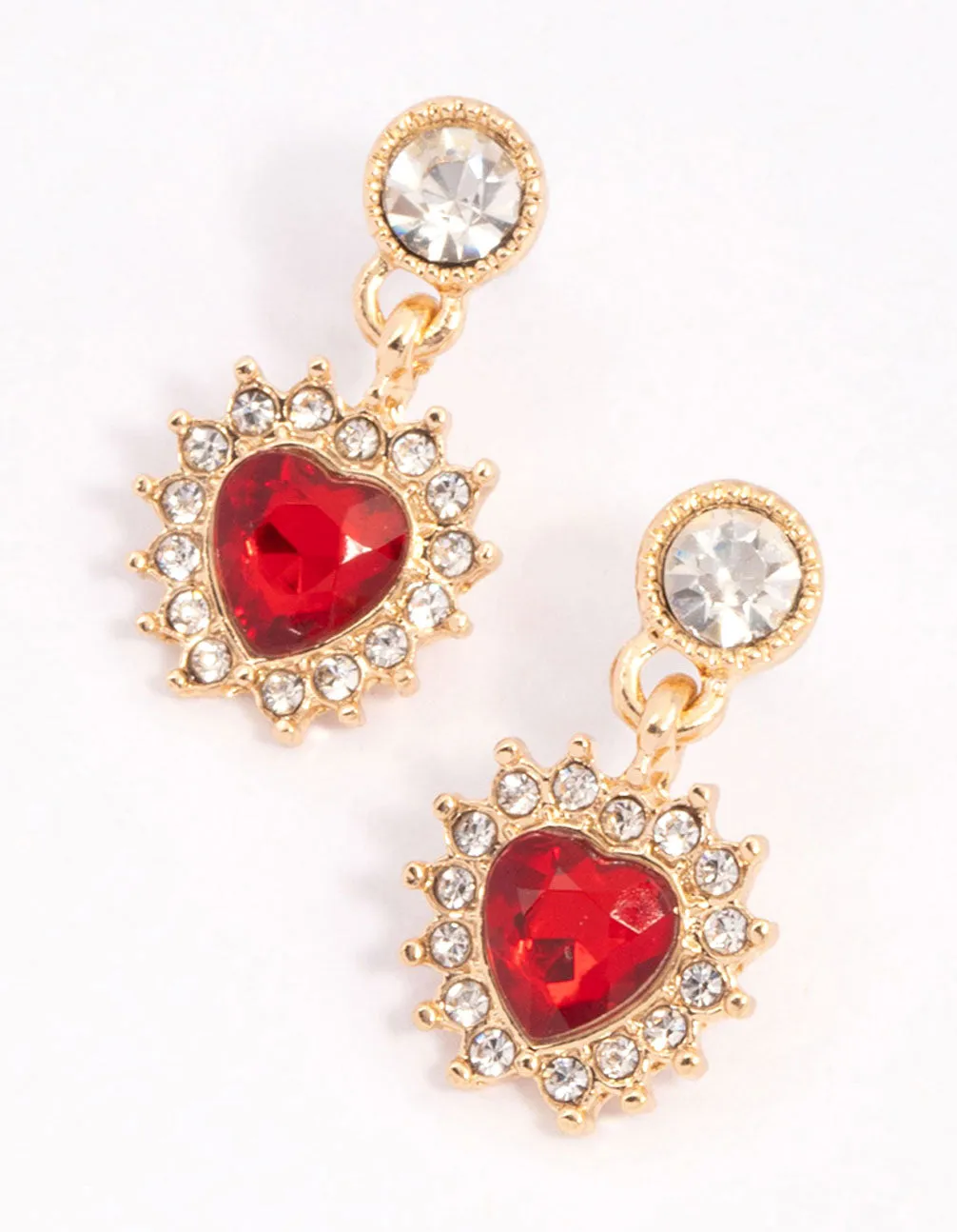 Red Halo Diamante Heart Drop Earrings Sophisticated Finish