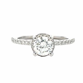 14 Karat White Gold Hidden Halo Engagement Ring (.95cttw) Refined Detailing