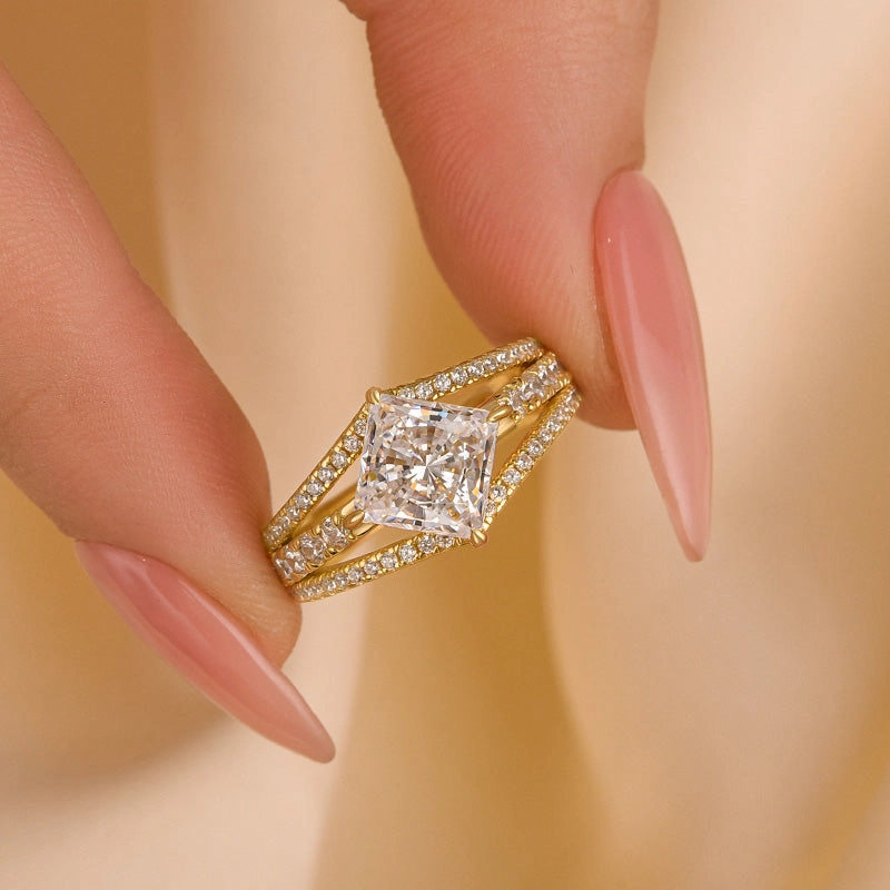 Louily Special Square Princess Cut Engagement Ring In Sterling Silver Radiant Touch Pieces Sparkle Touch