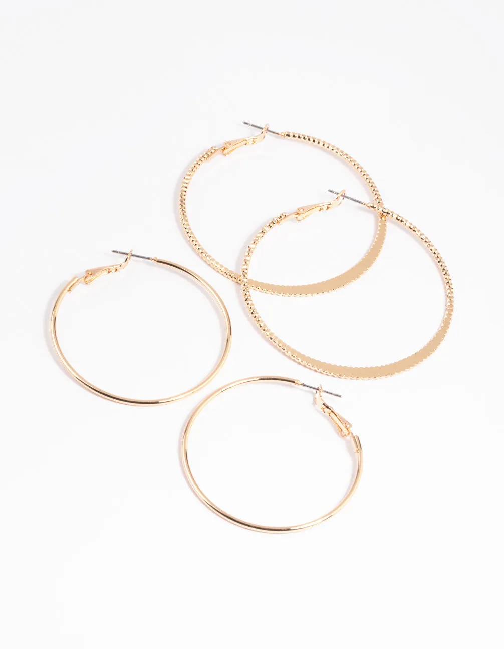 Gold Plain Hoop Earring Set Modernist Jewelry