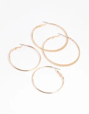 Gold Plain Hoop Earring Set Modernist Jewelry