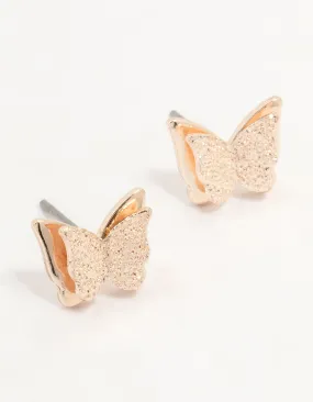 Affordable Ornament Rose Gold Sandblast Butterfly Stud Earrings
