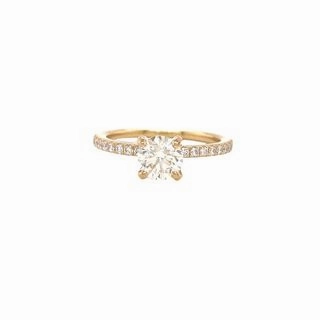 Modern feature 14 Karat Yellow Gold Hidden Halo Engagement Ring (1.11cttw)
