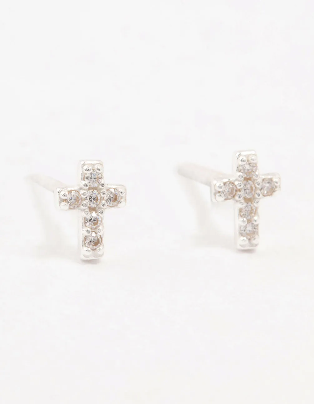 Affordable Design Cubic Zirconia Cross Sterling Silver Stud Earrings