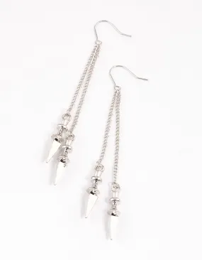 Square Trinket Splendid Piece Silver Double Row Chain Spike Drop Earrings