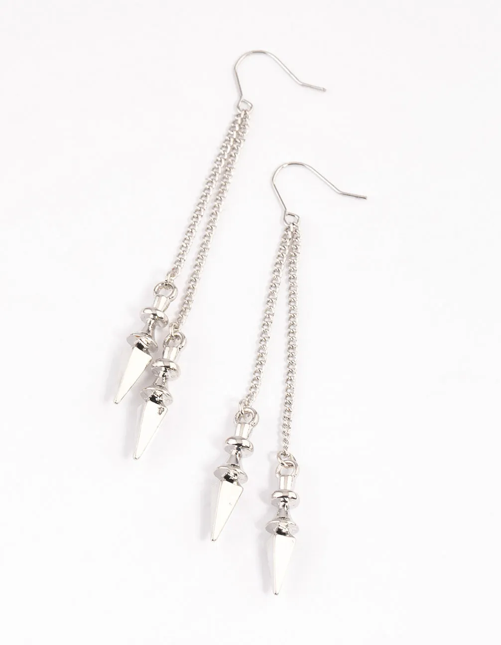 Square Trinket Splendid Piece Silver Double Row Chain Spike Drop Earrings