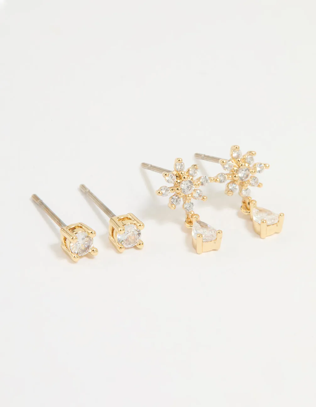 Gold Plated Cubic Zirconia Classic & Flower Teardrop Earrings 2-Pack Striking Accessory
