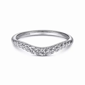 Minimal Detail Graceful Accent Curved 14K White Gold French Pave Diamond Wedding Band