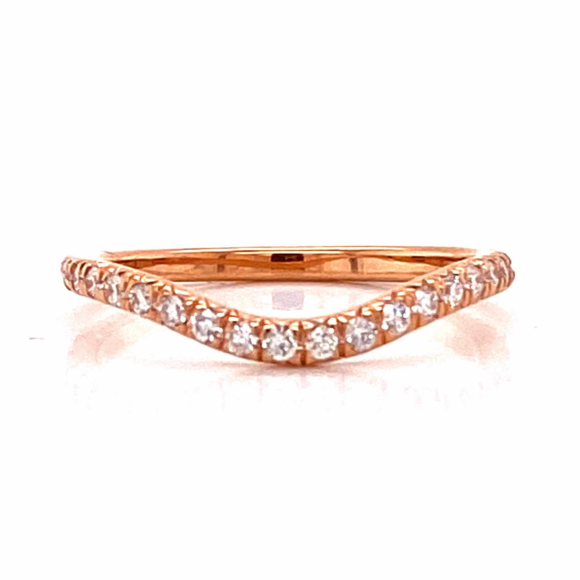 Curved French Pave Band 18k Rose Gold Airy Light