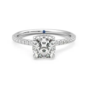 Cushion Cut Moissanite Engagement Ring with Hidden Halo and Anniversary Stone Accent Daily Classic