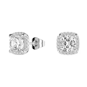 Delicate Piece Cushion Cut Moissanite Shadow Halo Stud Earrings