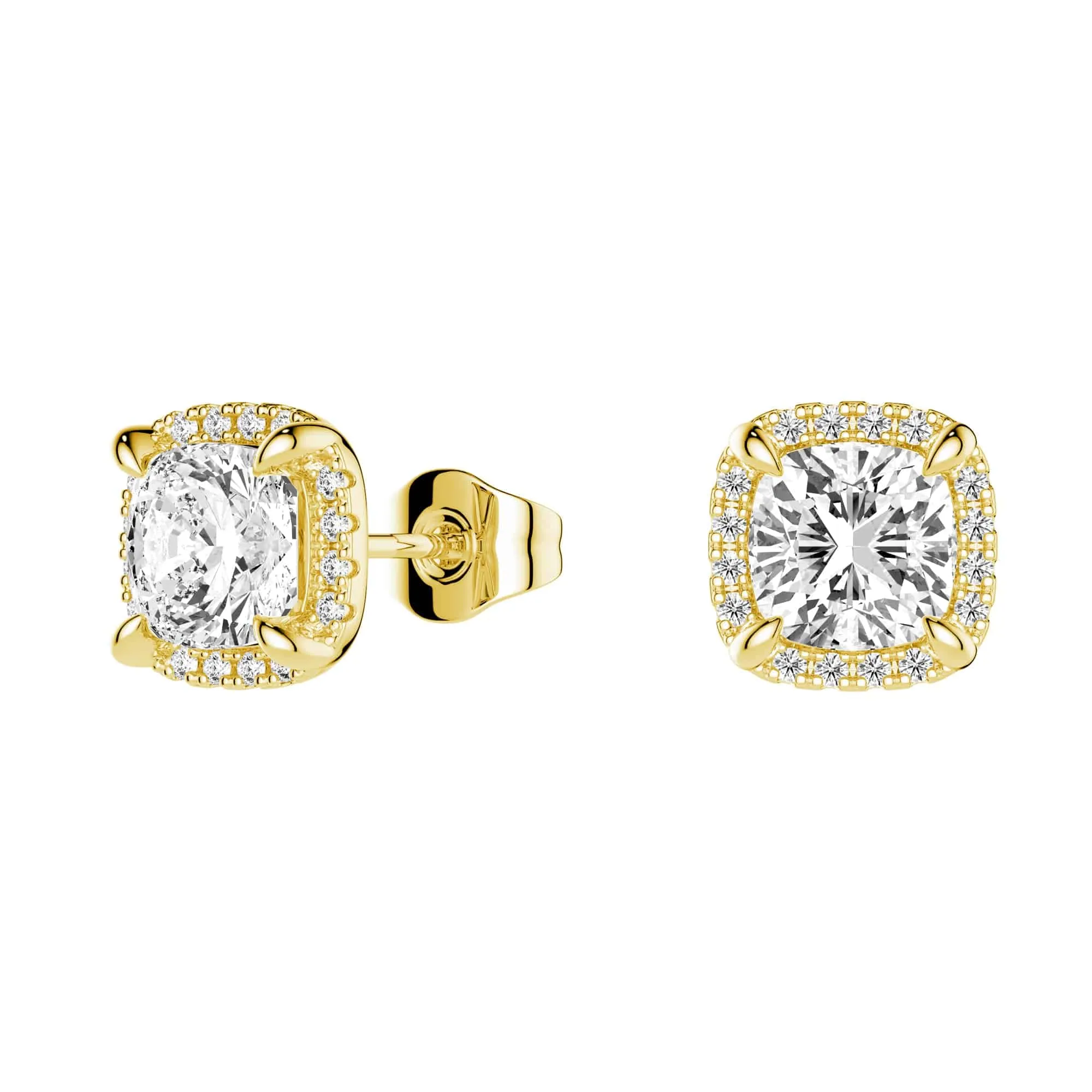 Cushion Cut Moissanite Shadow Halo Stud Earrings Petite Adornment
