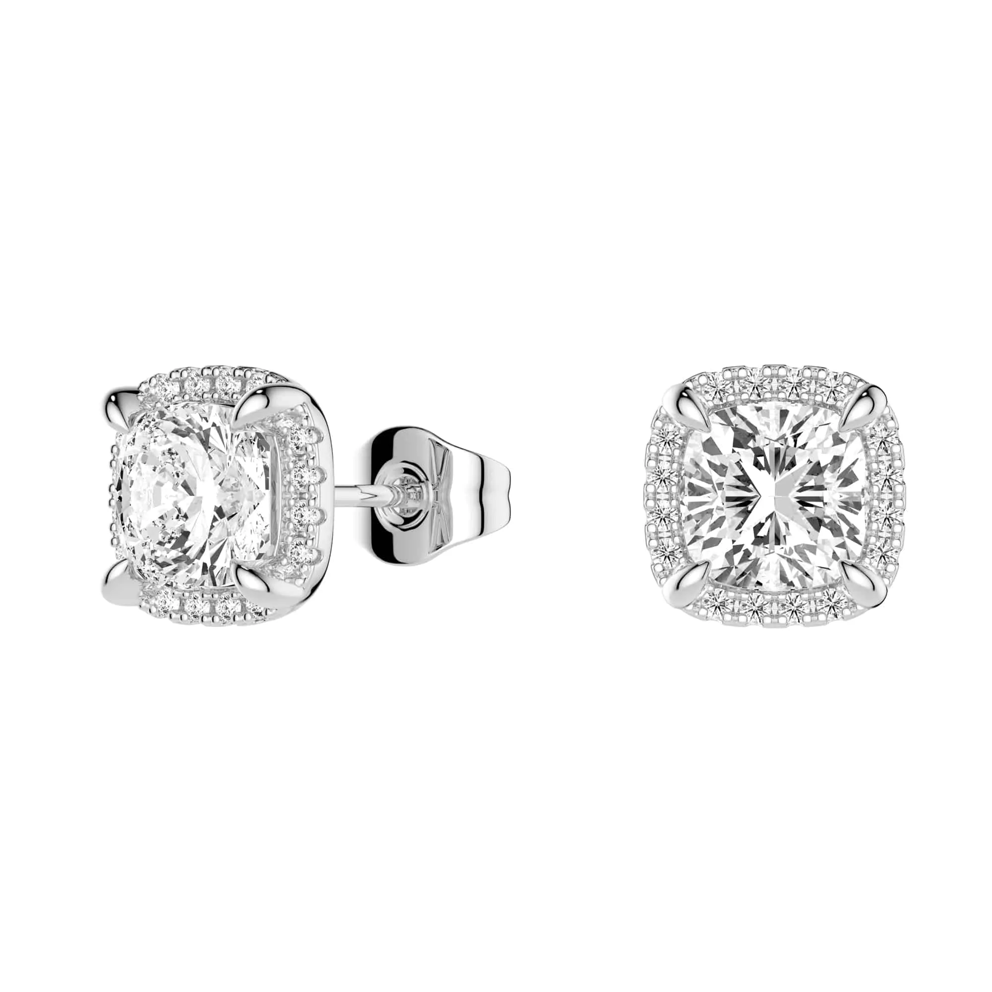 Cushion Cut Moissanite Shadow Halo Stud Earrings Brilliant Element Comfortable Adornment