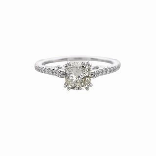 Stylish Contour Delicate Piece CUSHION CUT DIAMOND RING WITH DIAMONDS DOWN THE SHANK (1.28cttw)