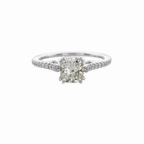 Stylish Contour Delicate Piece CUSHION CUT DIAMOND RING WITH DIAMONDS DOWN THE SHANK (1.28cttw)