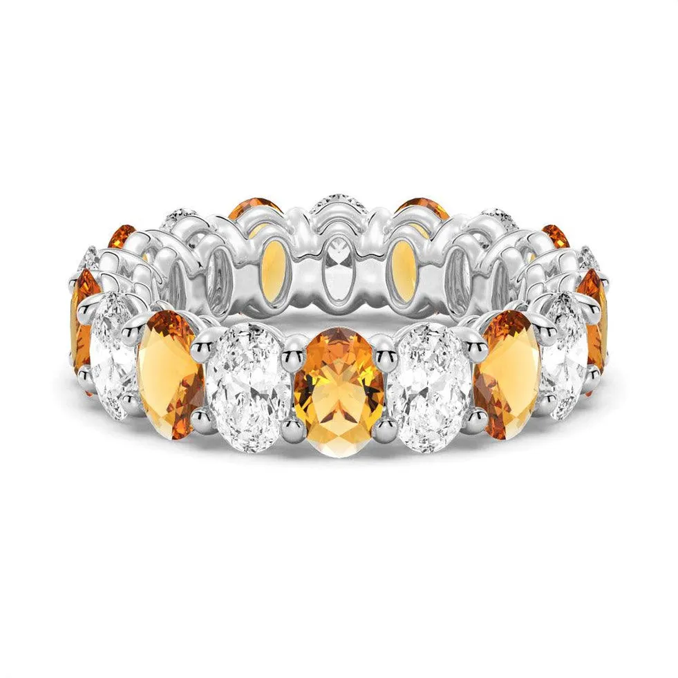 6.6 CT. Lab Grown White Sapphire with Citrine Gemstone Band Sturdy Symbol Balanced Simplicity