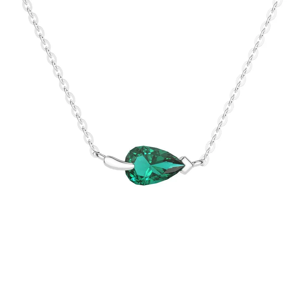 1CT. Pear Lab Grown Emerald Leaf Necklace Outdoor Gift Sleek Profile