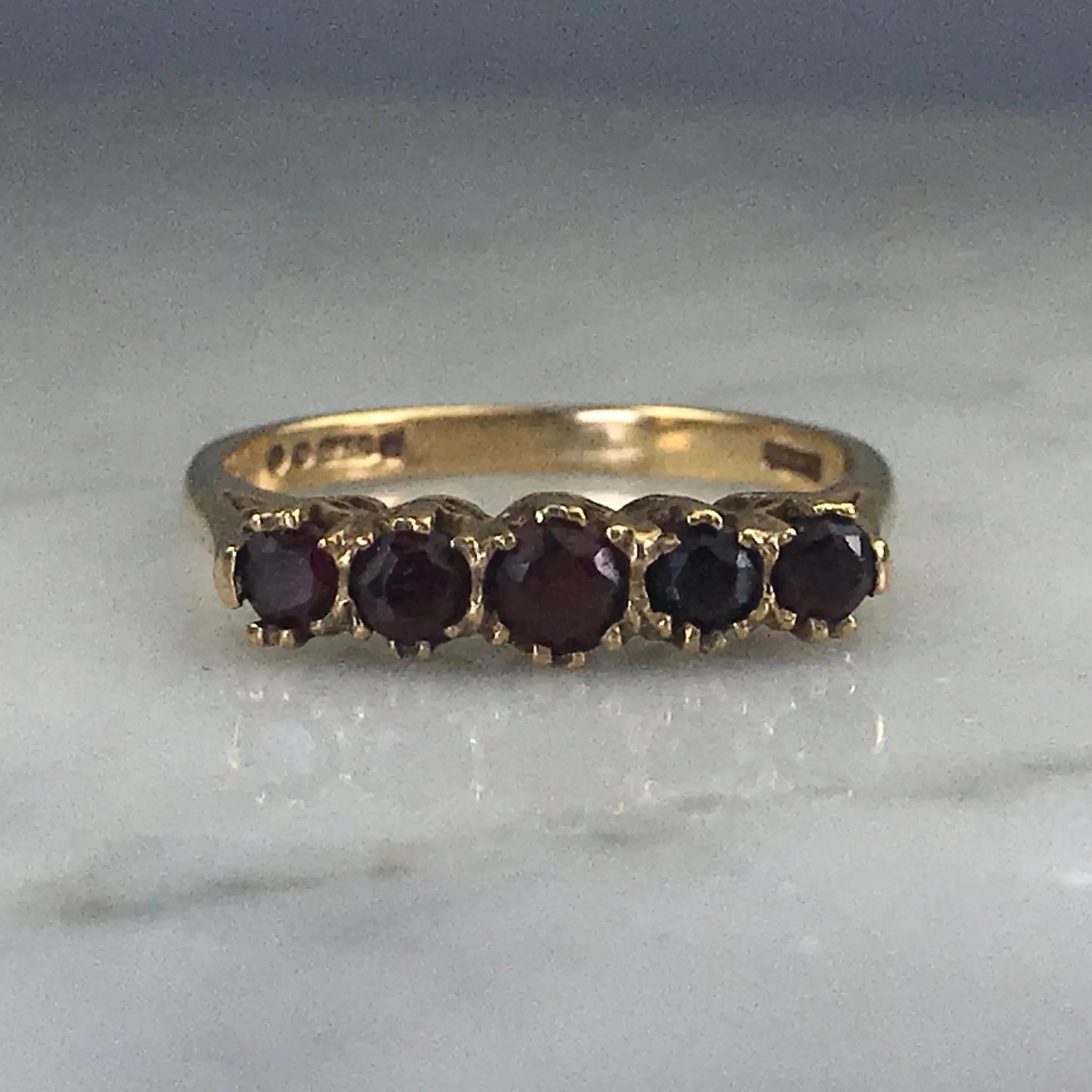 Budget Gift Vintage Garnet Band inYellow Gold. January Birthstone. 2 Year Anniversary. Stacking Ring.