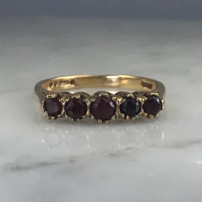 Budget Gift Vintage Garnet Band inYellow Gold. January Birthstone. 2 Year Anniversary. Stacking Ring.