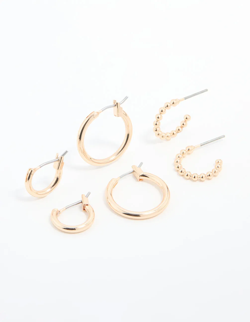 Beautiful Accessory Gold Sleek & Bubble Hoop Earrings 3-Pack