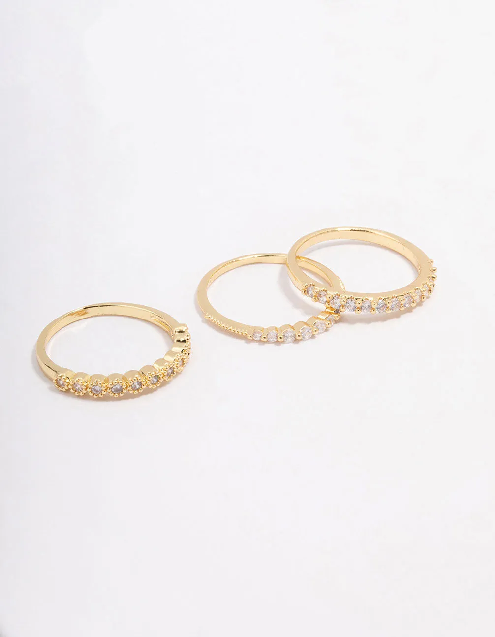 Gold Plated Cubic Zirconia Round Triple Stacking Ring Shiny Work Refined Balance