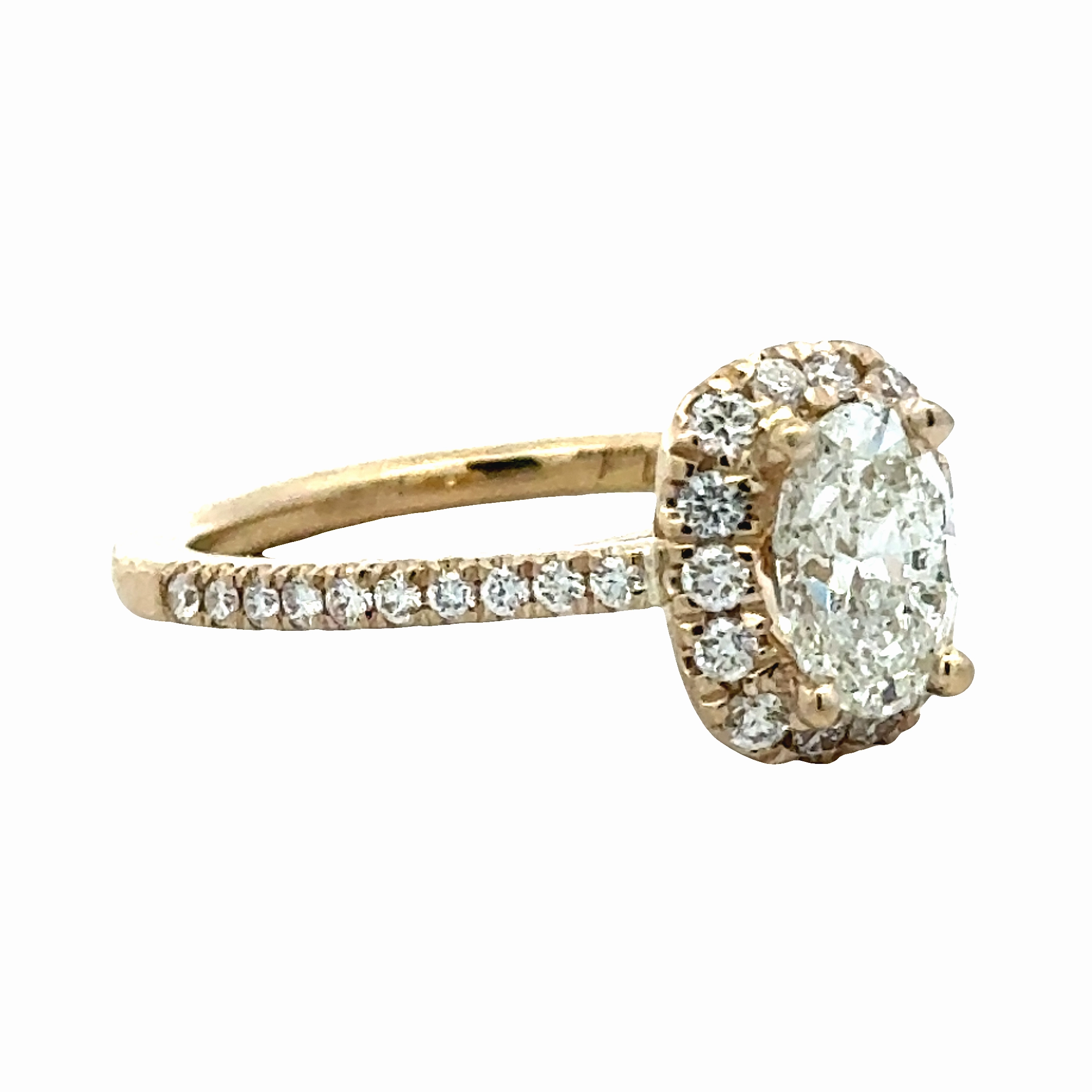 14K Yellow Gold Diamond Halo Ring - 0.96ct Center Diamond Trendy Accessory