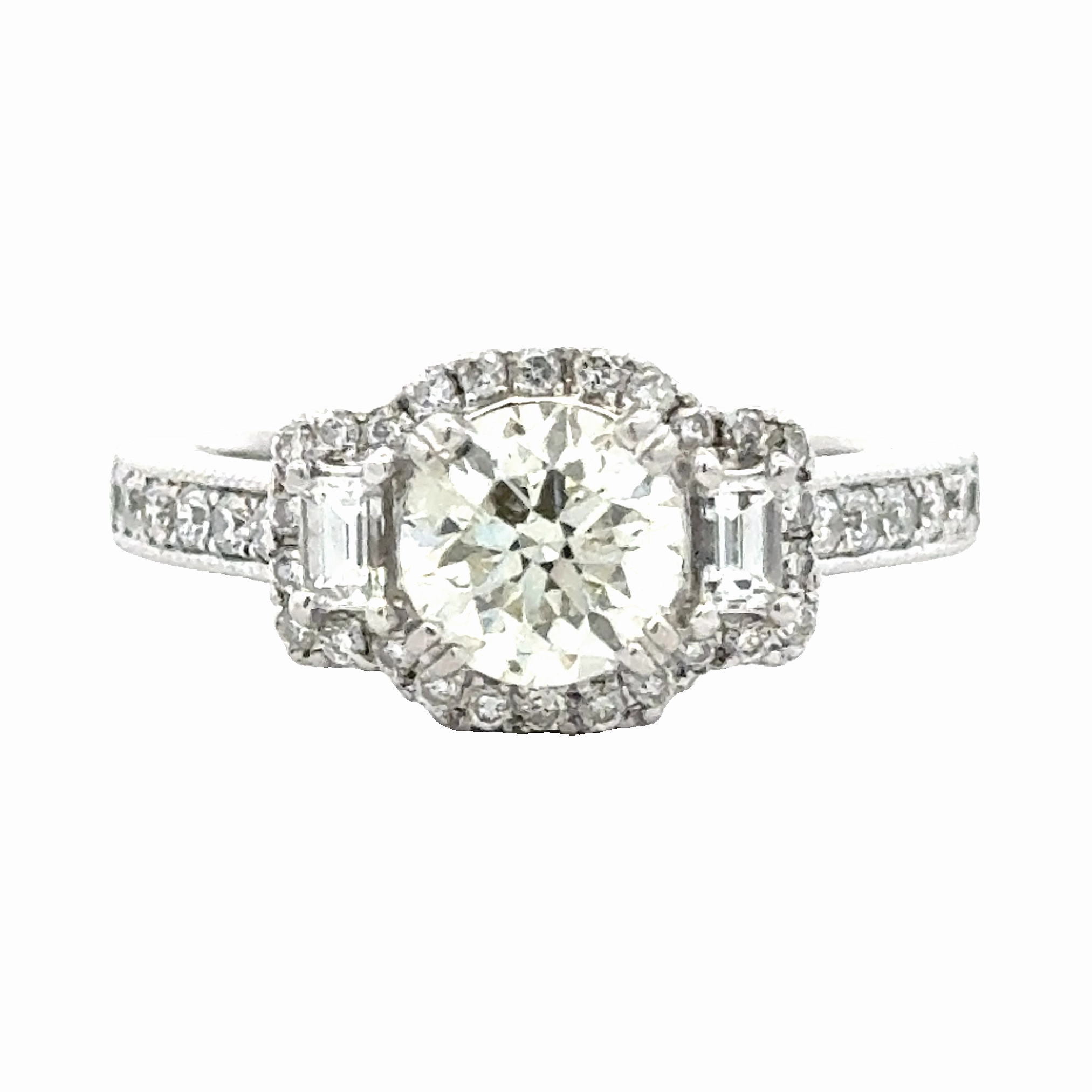 THree Stone Halo Engagement Ring (1.49cttw) Bold Detailing
