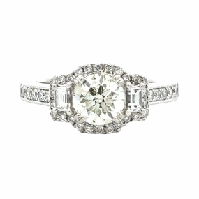 THree Stone Halo Engagement Ring (1.49cttw) Bold Detailing