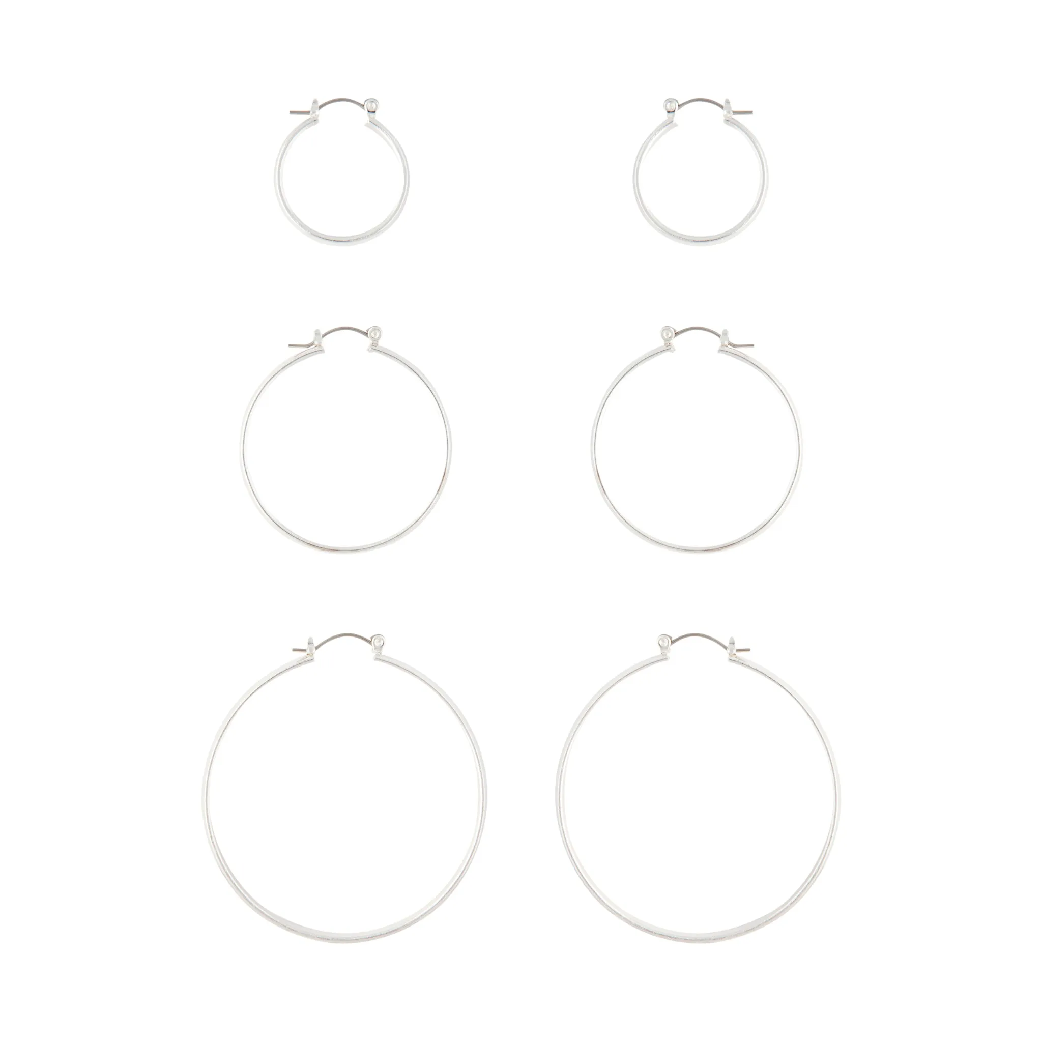 Stylish Accessory Formal Adornment Silver Thick Hoop Gradual Earrings Trio