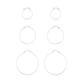 Shiny Ornament Fashionable Detail Silver Thick Hoop Gradual Earrings Trio