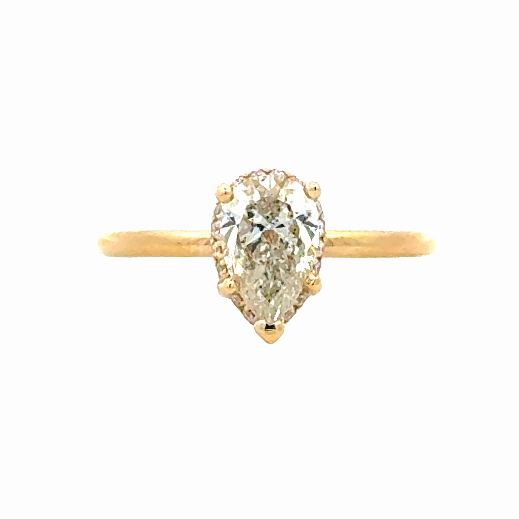 Elegant Statement Timeless Glam 14K Yellow Gold Hidden Halo Engagement Ring - 1.00ct Pear Diamond