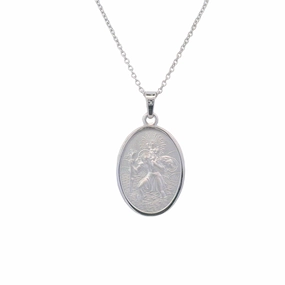 Sterling Silver/Rhodium Plated Oval St Christopher Necklace Finest Touch Gift Feature