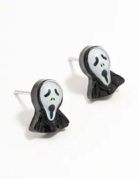Dull Embellishment Ghost Face Stud Earrings