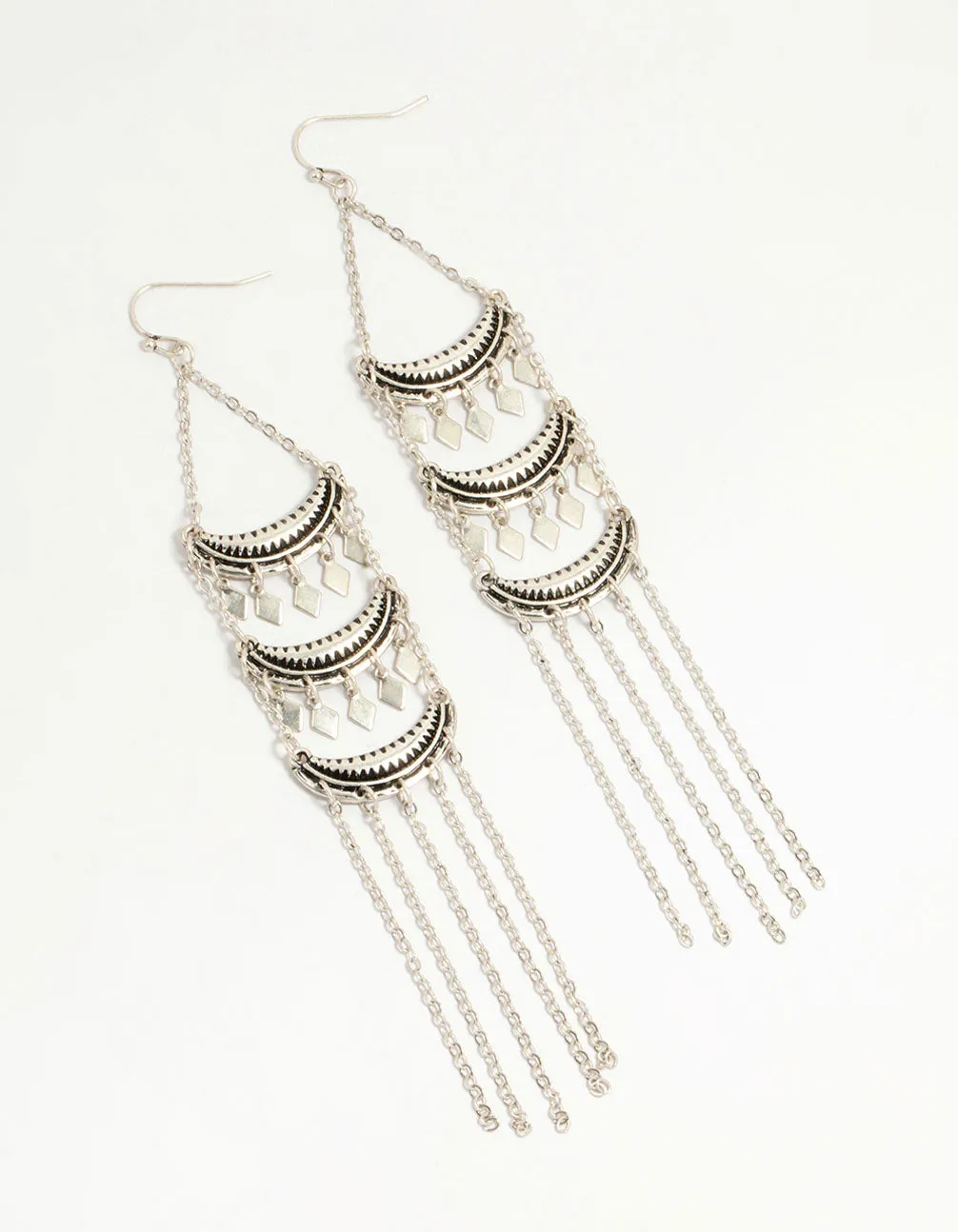 Antique Silver Triple Layered Drop Earrings Secure Creation
