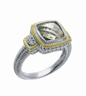 Graceful Shape Sterling Silver/18ky Gold Smokey and Diamond Quartz Ring