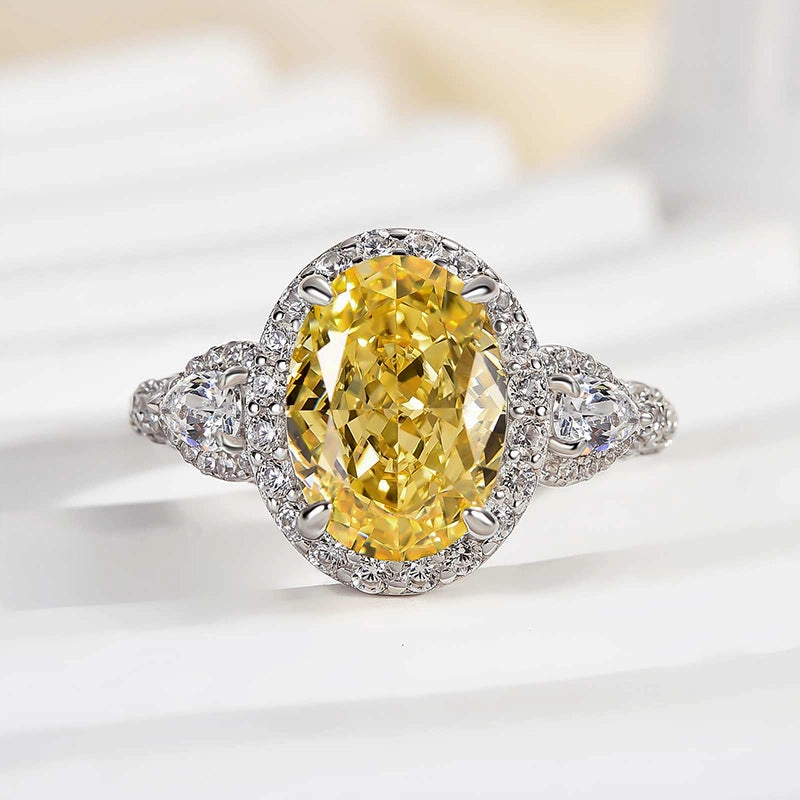 Louily Luxury Yellow Stone Halo Oval Cut Engagement Ring Quick Shine Unique Shine
