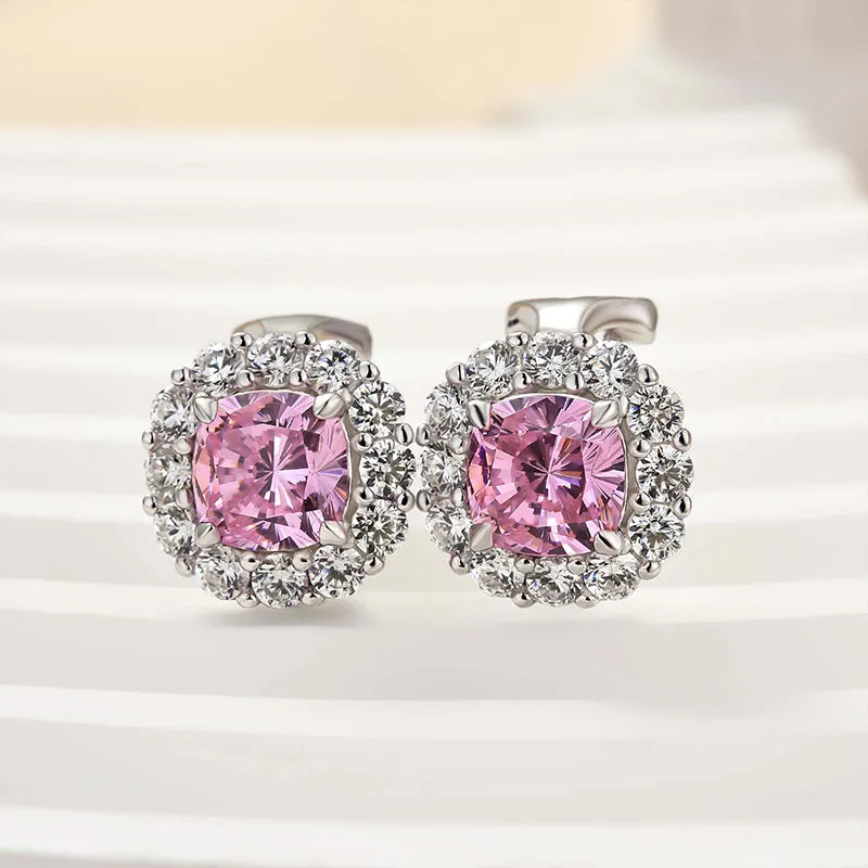 Louily Lovely Pink Stone Cushion Cut Women's Stud Earrings Dramatic Look Casual Charm