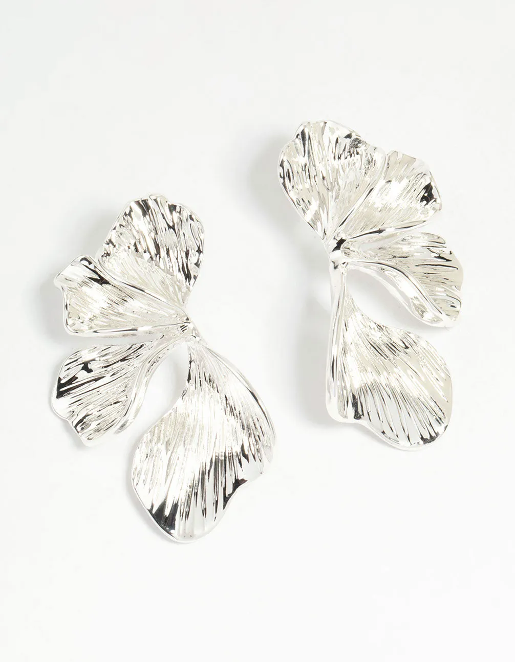 Silver Plated Organic Petal Stud Earrings Iridescent Adornment Oversized Adornment
