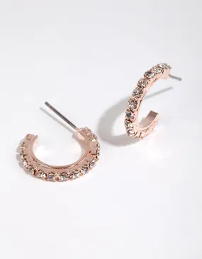 Brilliant Creation Rose Gold Riased Diamante Huggie Hoop Earrings