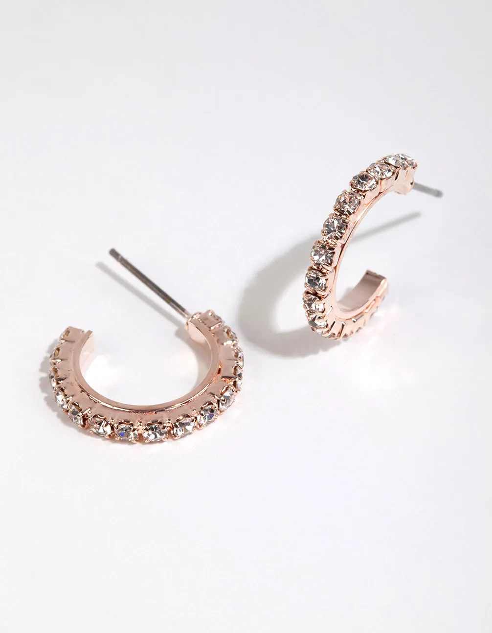 Statement Adornment Brilliant Piece Rose Gold Riased Diamante Huggie Hoop Earrings