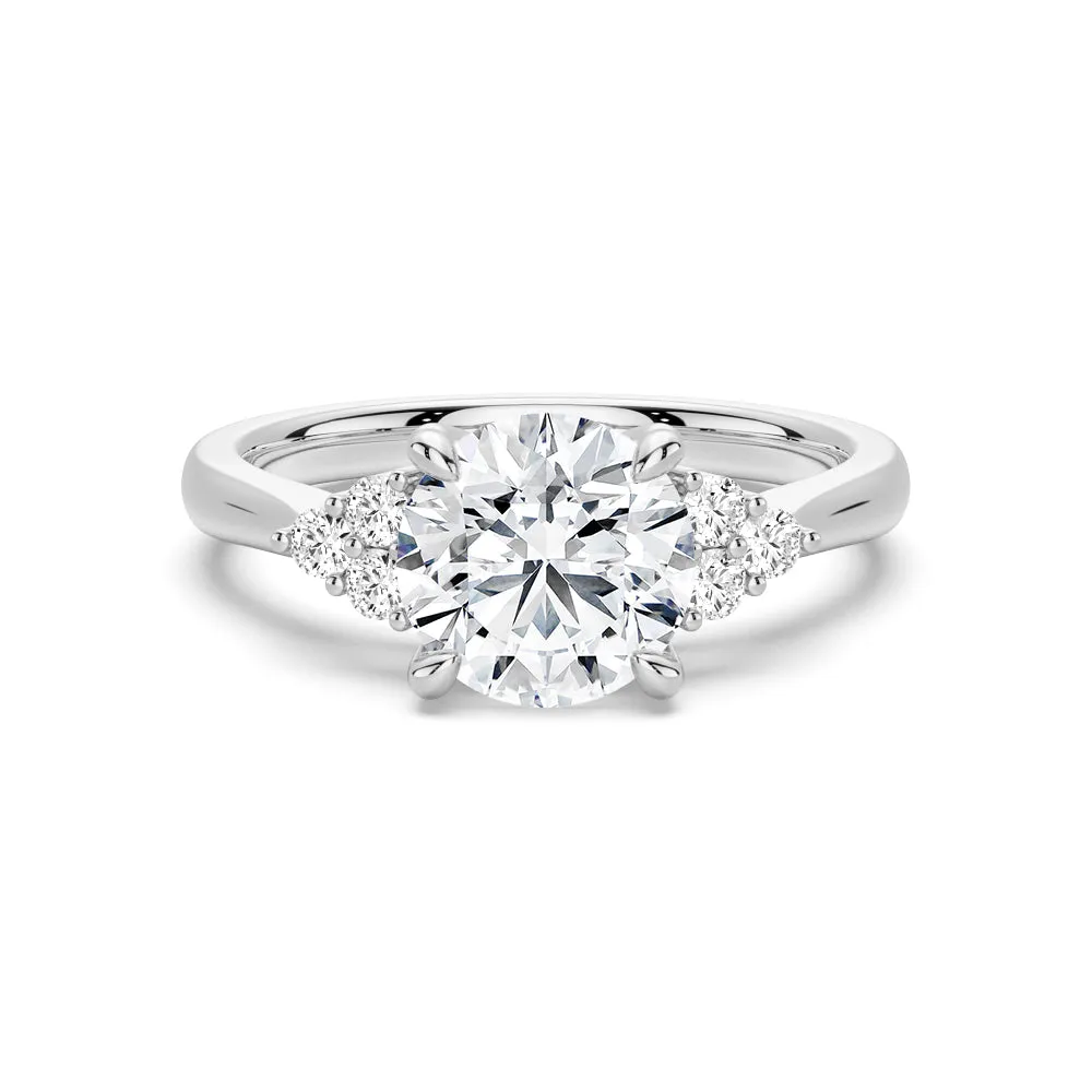 Trendy Work Elegant Creation Round Moissanite Promise Ring with Tapered Side Accents