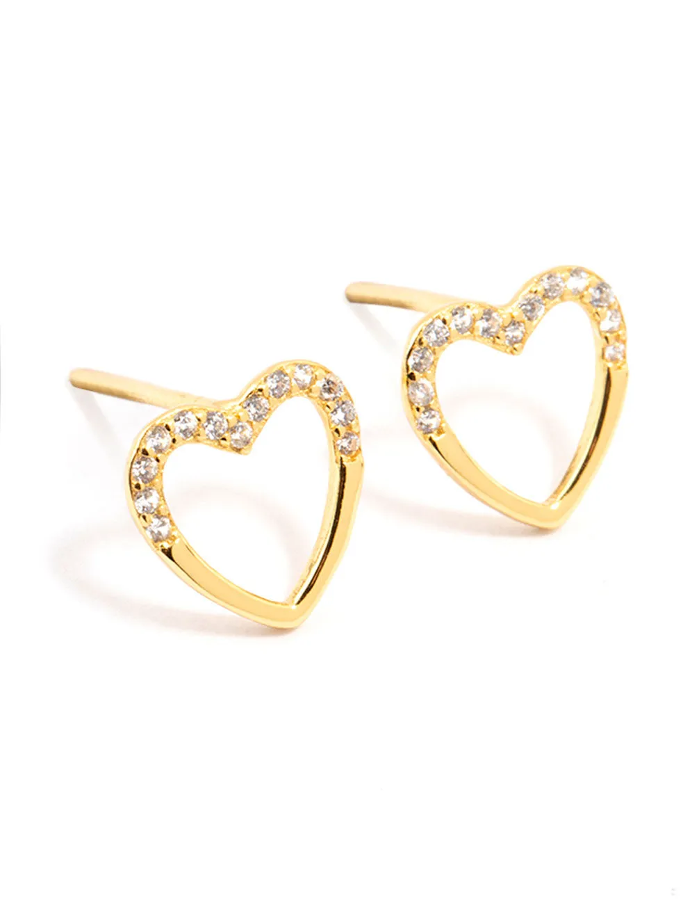 Sturdy Selection Round Adornment Gold Plated Sterling Silver Heart Stud Earrings