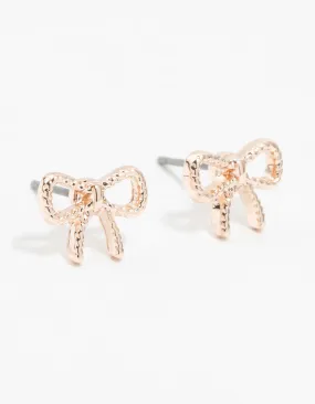 Rose Gold Twisted Bow Stud Earrings Unique Feature Shiny Ornament