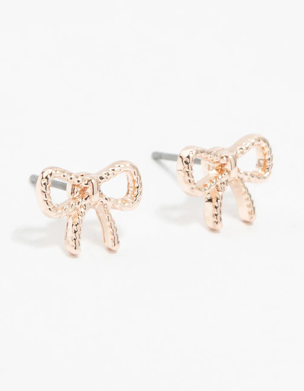 Glittery Embellishment Rose Gold Twisted Bow Stud Earrings