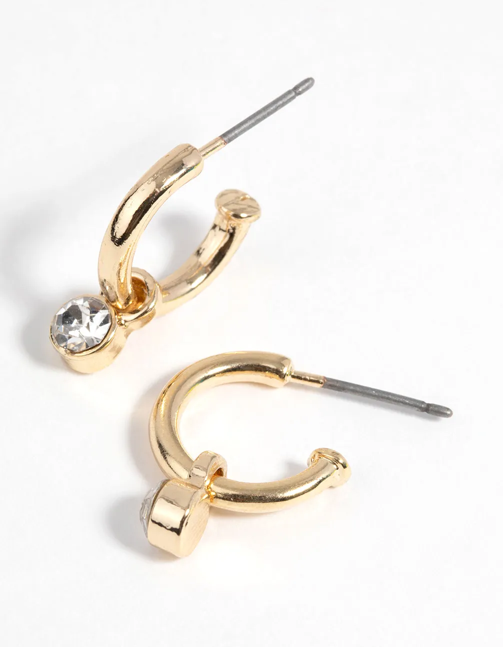 Gold Diamante Huggie Hoop Earrings Modernist Item Oval Trinket