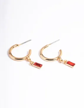 Vintage Feature Red Stone Drop Huggie Earrings