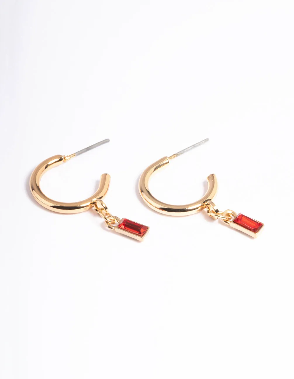Vintage Feature Red Stone Drop Huggie Earrings