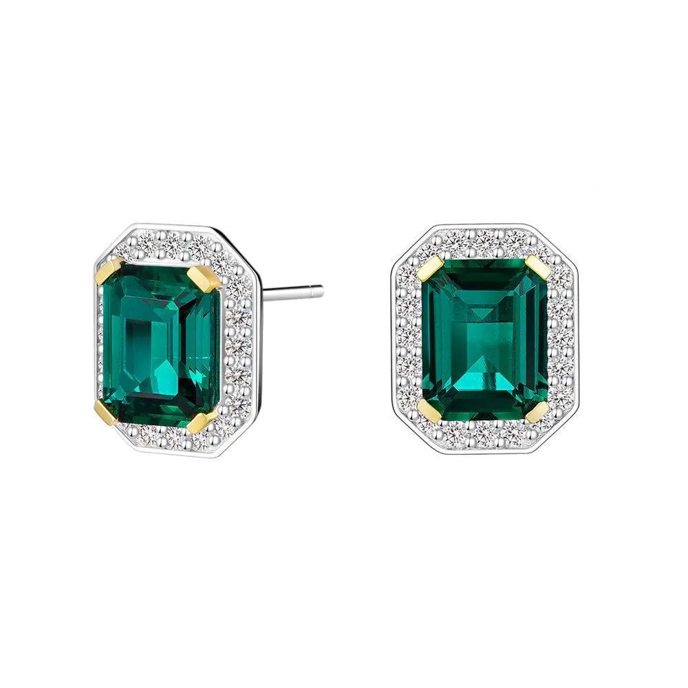 6 Ctw Emerald Cut Emerald Stud Earrings With Moissanite Pave Halo Retro Trinket Holiday Piece